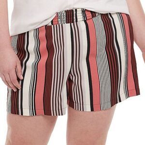EVRI Pull-On Striped Shorts with Pockets Smocked Elastic Waist Plus Size 1X